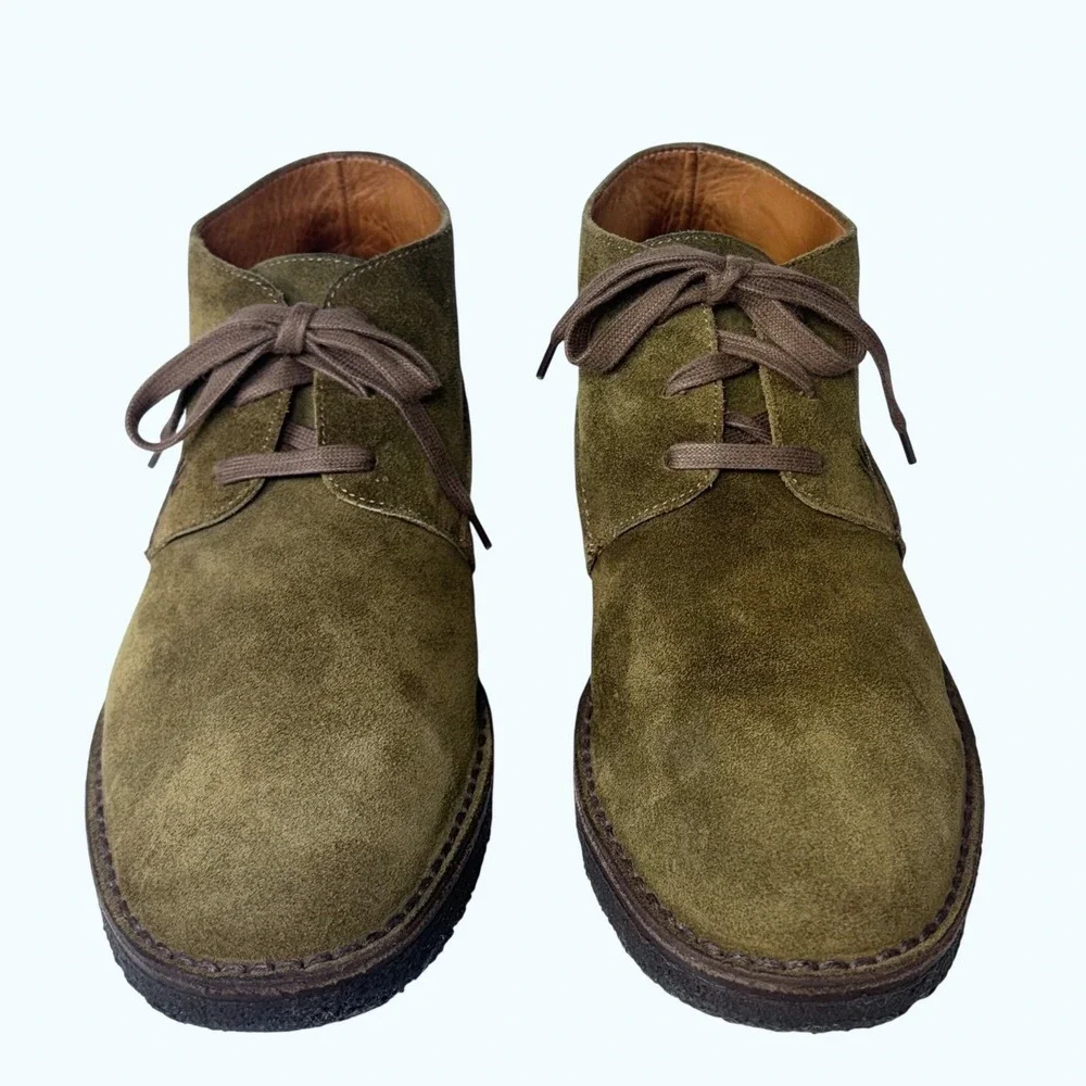 John Varvatos Chukka Boots Suede Green Lace Up Handmade ITALY Mens 10.5 RARE
